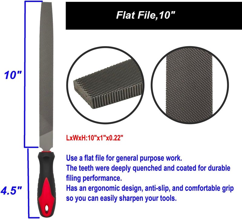 VASTOOLS Bastard Metal Files,10In. Half Round,Flat,Round,American Pattern Files,T12 Hardened Steel, for Deburring,Ideal for Tools,Wood, Metal, Plastic, - Image 3